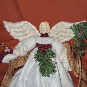 Charming Holiday Angel Figurine with White and Green Details